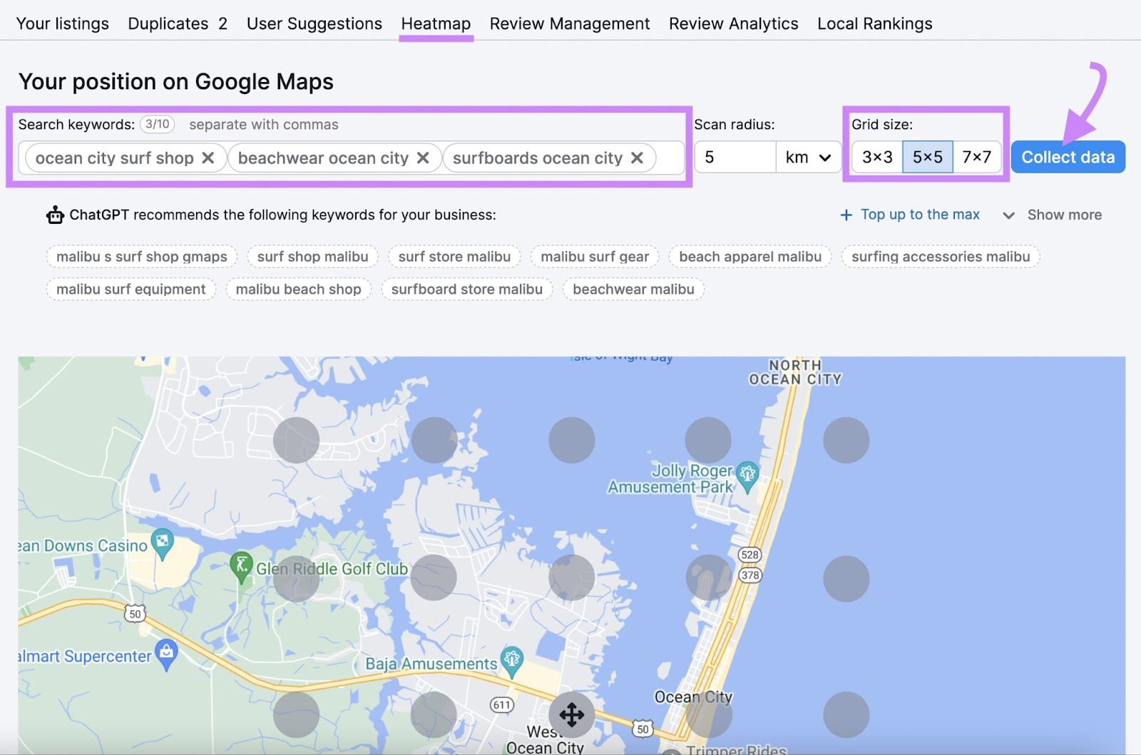 "Heatmap" tab in the Listing Management tool