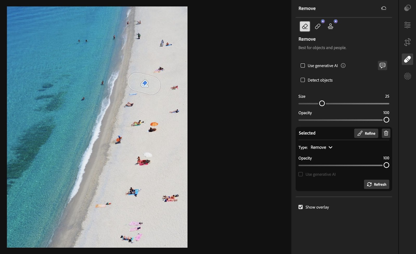 Adobe Lightroom interface with a photo on the left and editing options on the right.
