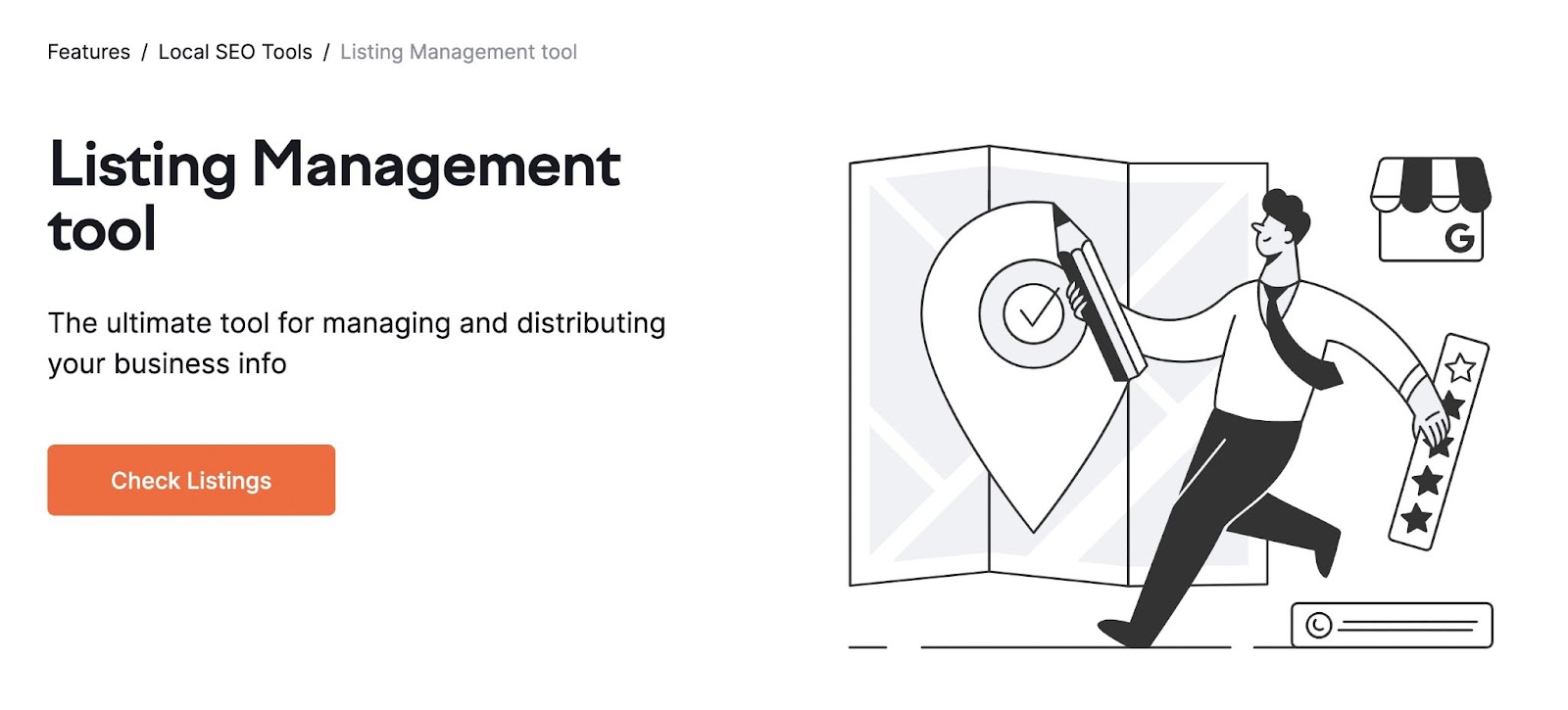Semrush’s Listing Management tool landing page