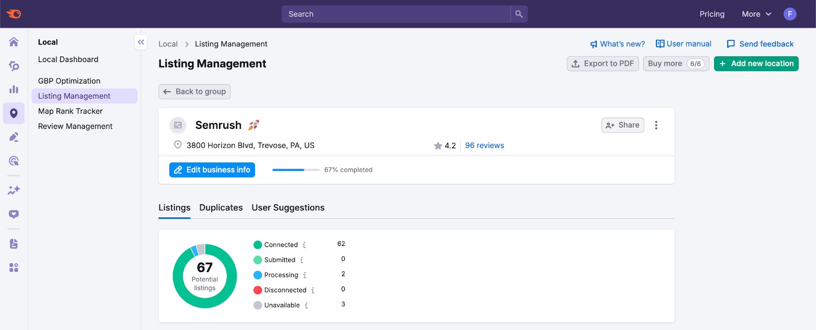 An example of a listing widget where you can see its distribution status.