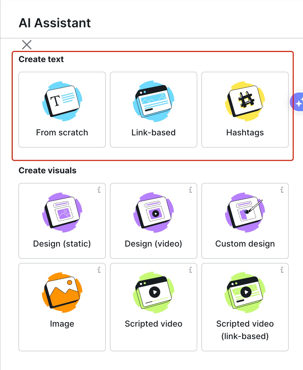 The From scratch, Link-based, and Hashtags options are highlighted in the side menu. 