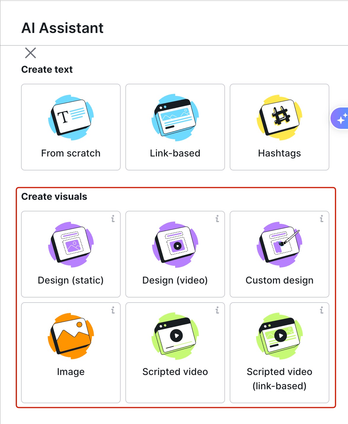 The Create visuals options are highlighted in the side menu. 